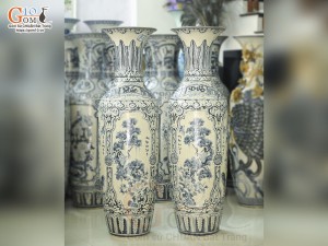 Đôi lộc bình men rạn vẽ Tứ Cảnh Phúc Đức, cao 1m40