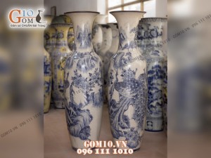 Đôi lộc bình men rạn, vẽ Tùng Công 1m6 – Hàng vẽ kĩ