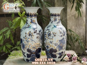 Đôi lộc bình men rong cổ họa tiết Chim Hỷ Tước, cao 52cm