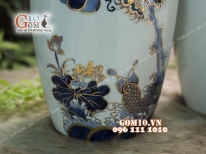 Đôi lộc bình men rong cổ họa tiết Rồng, cao 36cm - Vẽ vàng 24k