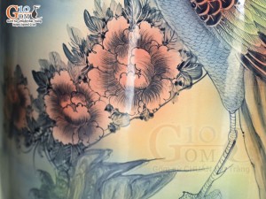 Đôi lộc bình men chàm cổ họa tiết Công Đào Phú Quý, cao 1m40