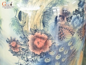 Đôi lộc bình men chàm cổ họa tiết Công Đào Phú Quý, cao 1m40