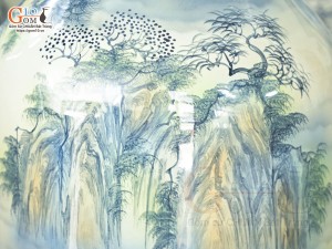 Đôi lộc bình men chàm cổ họa tiết Công Đào Phú Quý, cao 1m40