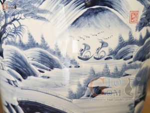 Đôi lộc bình men tràm cổ vẽ cảnh sơn thủy, cao 80cm