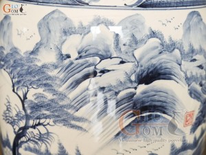 Đôi lộc bình men tràm cổ vẽ cảnh sơn thủy, cao 80cm