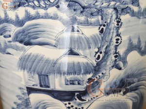 Đôi lộc bình men tràm cổ vẽ cảnh sơn thủy, cao 80cm