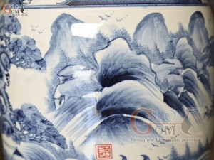 Đôi lộc bình men tràm cổ vẽ cảnh sơn thủy, cao 80cm