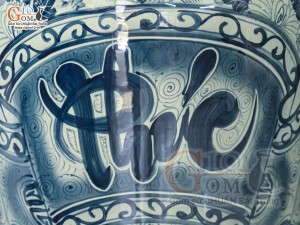 Đôi lộc bình men chàm cổ vẽ Phúc Đức Sen Cá, cao 1m40