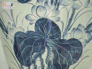 Đôi lộc bình men chàm cổ vẽ Phúc Đức Sen Cá, cao 1m40