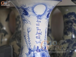 Đôi lộc bình men trắng vẽ Phúc  Đức - cửu ngư quần hội , cao 1m40