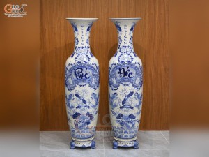 Đôi lộc bình men trắng vẽ Phúc Đức Trường Thọ, cao 1m75