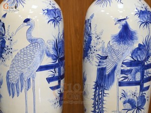 Đôi lộc bình men trắng vẽ Phúc Đức Trường Thọ, cao 1m75