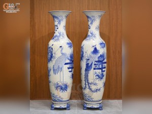 Đôi lộc bình men trắng vẽ Phúc Đức Trường Thọ, cao 1m75