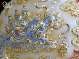 Đôi lộc bình men vân mây đắp nổi Cửu Long vờn mây vẽ vàng 24k, cao 2m