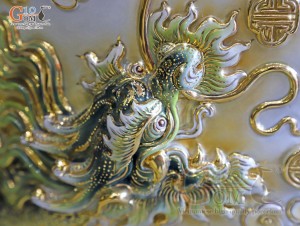 Đôi lộc bình men vân mây đắp nổi Cửu Long vờn mây vẽ vàng 24k, cao 2m