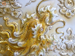 Đôi lộc bình men vân mây đắp nổi Cửu Long vờn mây vẽ vàng 24k, cao 2m