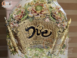 Đôi lộc bình men vân mây đắp nổi Phúc Đức vẽ vàng 24k cao cấp, cao 1m60