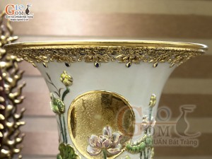 Đôi lộc bình men vân mây đắp nổi Phúc Đức vẽ vàng 24k cao cấp, cao 1m60