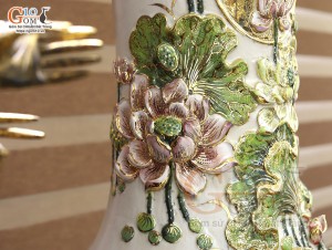 Đôi lộc bình men vân mây đắp nổi Phúc Đức vẽ vàng 24k cao cấp, cao 1m60