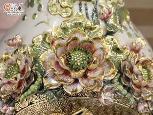 Đôi lộc bình men vân mây đắp nổi Phúc Đức vẽ vàng 24k cao cấp, cao 1m60