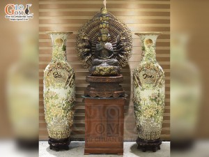 Đôi lộc bình men vân mây đắp nổi Phúc Đức vẽ vàng 24k cao cấp, cao 1m60