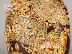 Đôi lộc bình Nâu đắp nổi Phúc Lộc Thọ - vẽ vàng 24k, cao 60cm