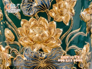 Đôi lộc bình Phúc Lộc Thọ đắp nổi vẽ vàng 24k, nền xanh lục bảo - cao 160cm