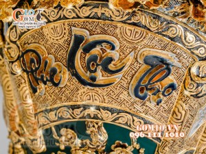 Đôi lộc bình Phúc Lộc Thọ đắp nổi vẽ vàng 24k, nền xanh lục bảo - cao 160cm