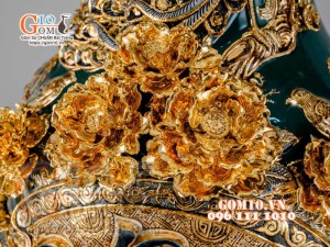 Đôi lộc bình Phúc Lộc Thọ đắp nổi vẽ vàng 24k, nền xanh lục bảo - cao 160cm