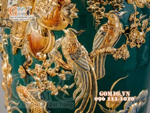 Đôi lộc bình Phúc Lộc Thọ đắp nổi vẽ vàng 24k, nền xanh lục bảo - cao 160cm