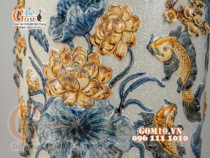 Đôi lộc bình Phúc Lộc Thọ men rạn đắp nổi, cao 160cm