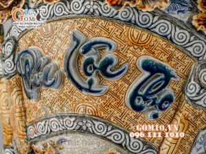 Đôi lộc bình Phúc Lộc Thọ men rạn đắp nổi, cao 160cm