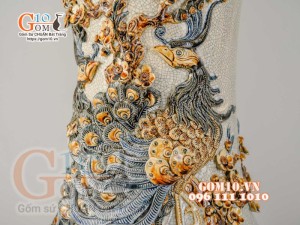 Đôi lộc bình Phúc Lộc Thọ men rạn đắp nổi, cao 160cm