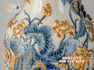 Đôi lộc bình Phúc Lộc Thọ men rạn đắp nổi, cao 160cm