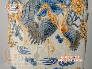 Đôi lộc bình Phúc Lộc Thọ men rạn đắp nổi, cao 160cm