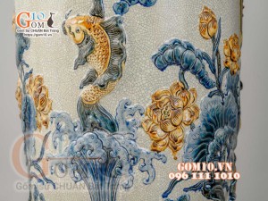 Đôi lộc bình Phúc Lộc Thọ men rạn đắp nổi, cao 160cm