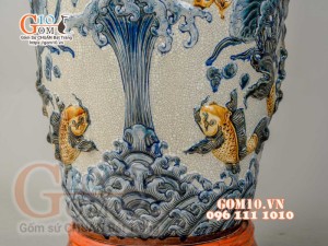 Đôi lộc bình Phúc Lộc Thọ men rạn đắp nổi, cao 160cm