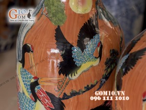 Đôi lộc bình vân giả gỗ, vẽ Bách Hạc Quần Tùng 1m6 – Hàng vẽ kĩ