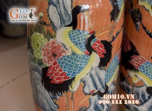 Đôi lộc bình vân giả gỗ, vẽ Bách Hạc Quần Tùng 1m6 – Hàng vẽ kĩ