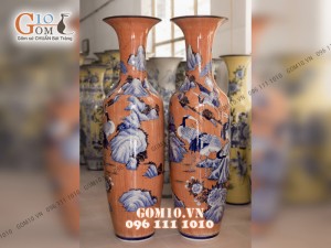 Đôi lộc bình vân giả gỗ, vẽ Bách Hạc Quần Tùng 1m6 – Hàng vẽ kĩ