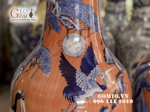 Đôi lộc bình vân giả gỗ, vẽ Bách Hạc Quần Tùng 1m6 – Hàng vẽ kĩ