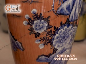 Đôi lộc bình vân giả gỗ, vẽ Bách Hạc Quần Tùng 1m6 – Hàng vẽ kĩ