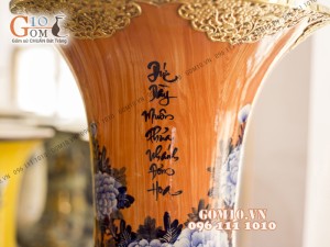 Đôi lộc bình vân giả gỗ, vẽ Phúc Đức, bọc đồng – Hàng vẽ kĩ , Cao 1m6