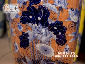 Đôi lộc bình vân giả gỗ, vẽ Phúc Đức, bọc đồng – Hàng vẽ kĩ , Cao 1m6