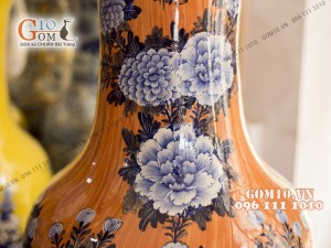 Đôi lộc bình vân giả gỗ, vẽ Phúc Đức, bọc đồng – Hàng vẽ kĩ , Cao 1m6