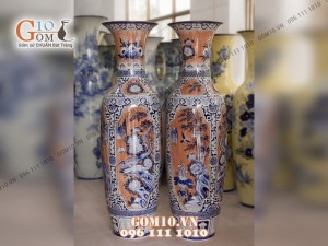 Đôi lộc bình vân giả gỗ, vẽ Tứ cảnh 1m6 – Hàng vẽ kĩ