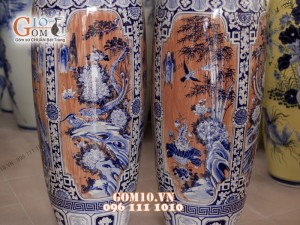 Đôi lộc bình vân giả gỗ, vẽ Tứ cảnh 1m6 – Hàng vẽ kĩ