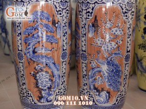 Đôi lộc bình vân giả gỗ, vẽ Tứ cảnh 1m6 – Hàng vẽ kĩ