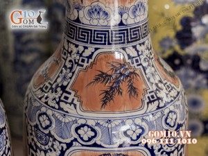 Đôi lộc bình vân giả gỗ, vẽ Tứ cảnh 1m6 – Hàng vẽ kĩ