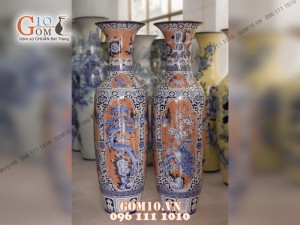 Đôi lộc bình vân giả gỗ, vẽ Tứ cảnh 1m6 – Hàng vẽ kĩ